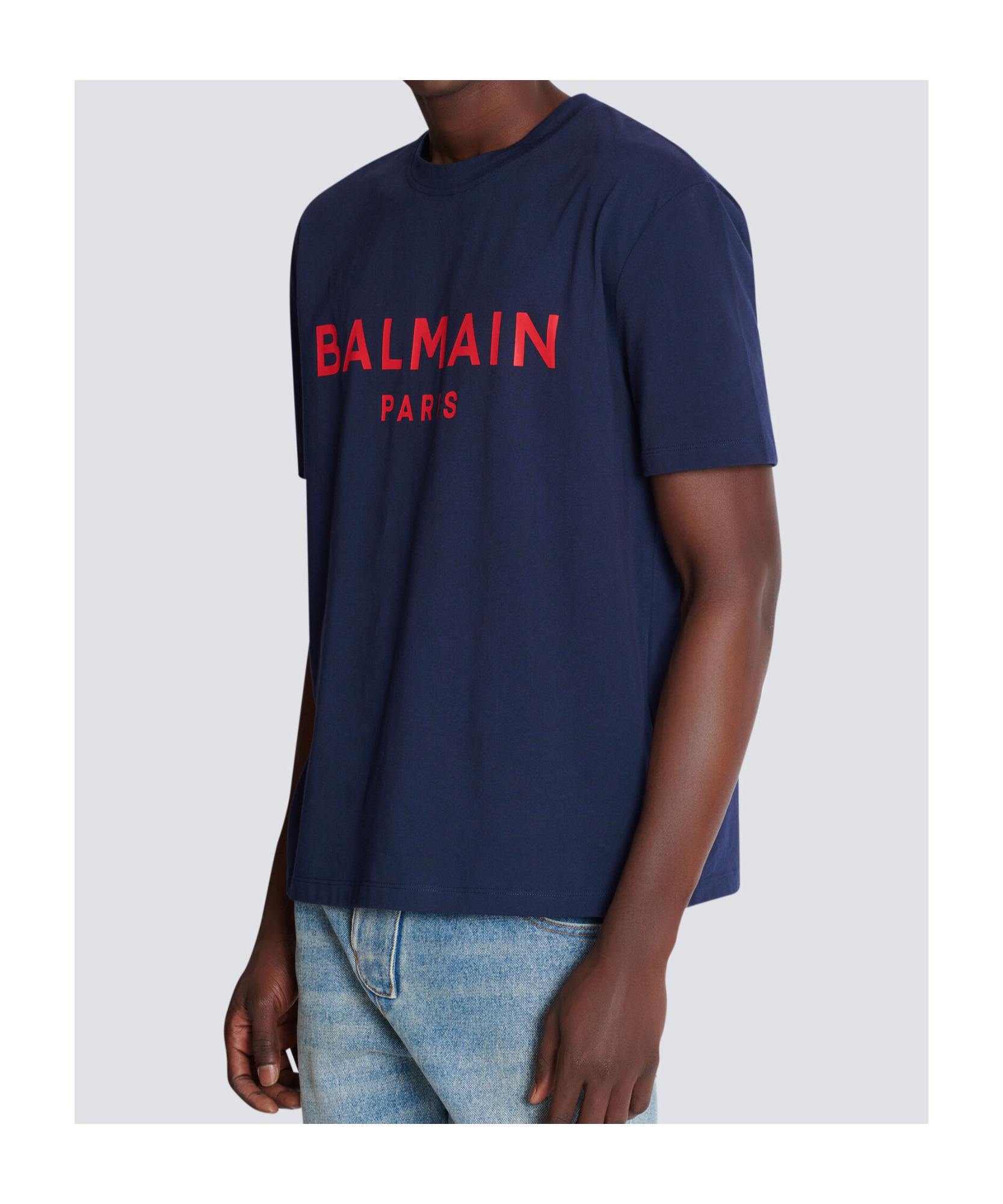 Balmain Blue Crewneck T-shirt With Logo Lettering Print On The Front In Blue