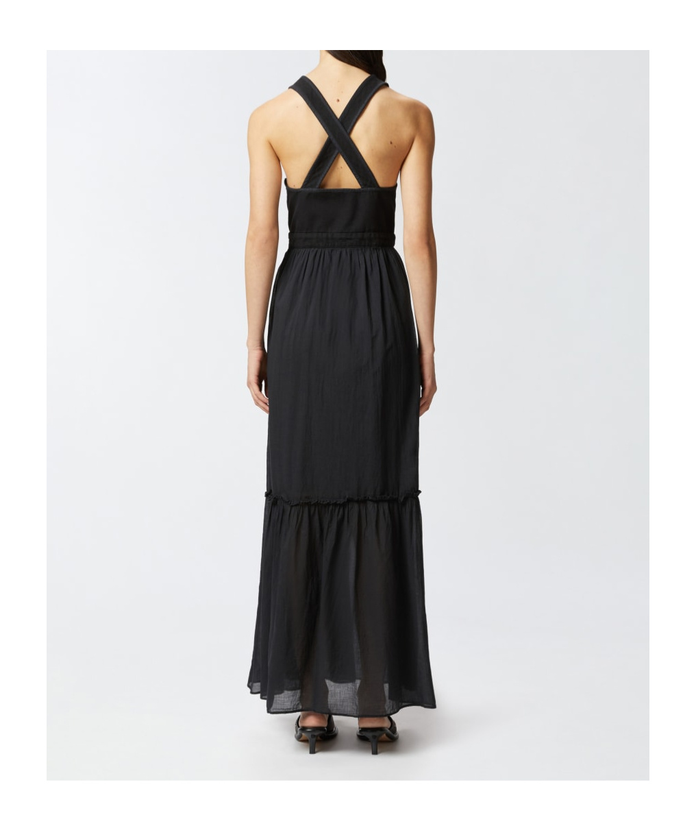 Pinko Long Sleeveless Cotton Dress With Neckline In Multi