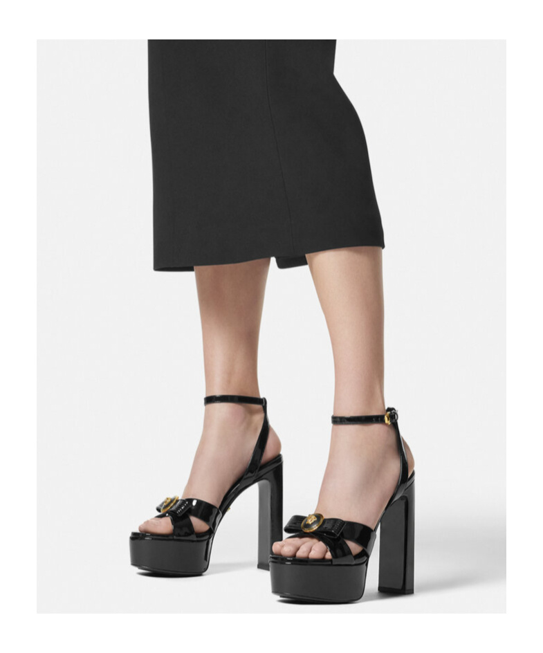 Shop Versace 140mm Gianni Ribbon Sandals In Black