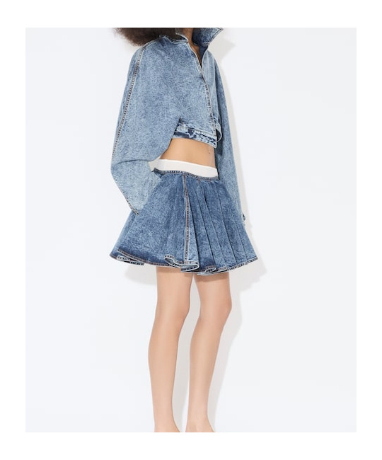 Shop Alaïa Denim Spiral Jacket In Blue