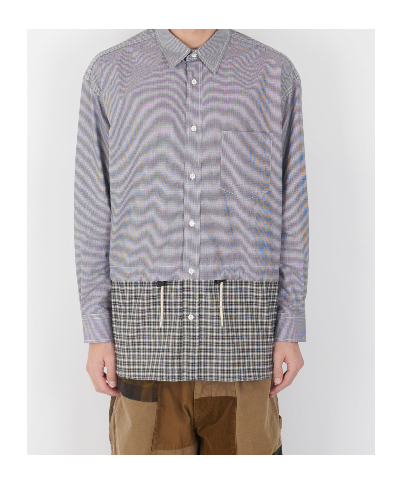 Comme Des Garçons Checkered Drawstring Shirt Black/white In Gray