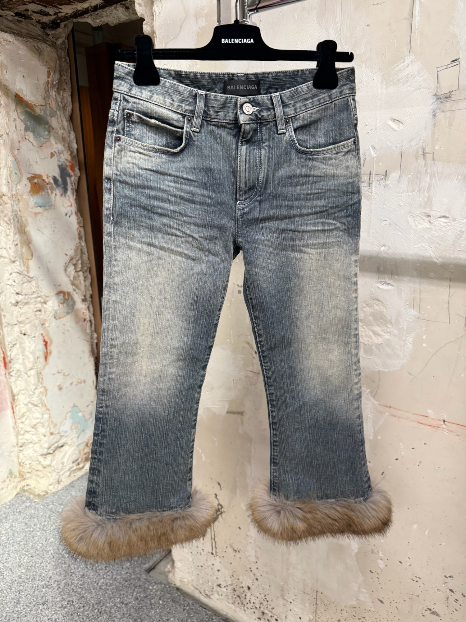 Balenciaga Frayed Flared Jeans In Gray
