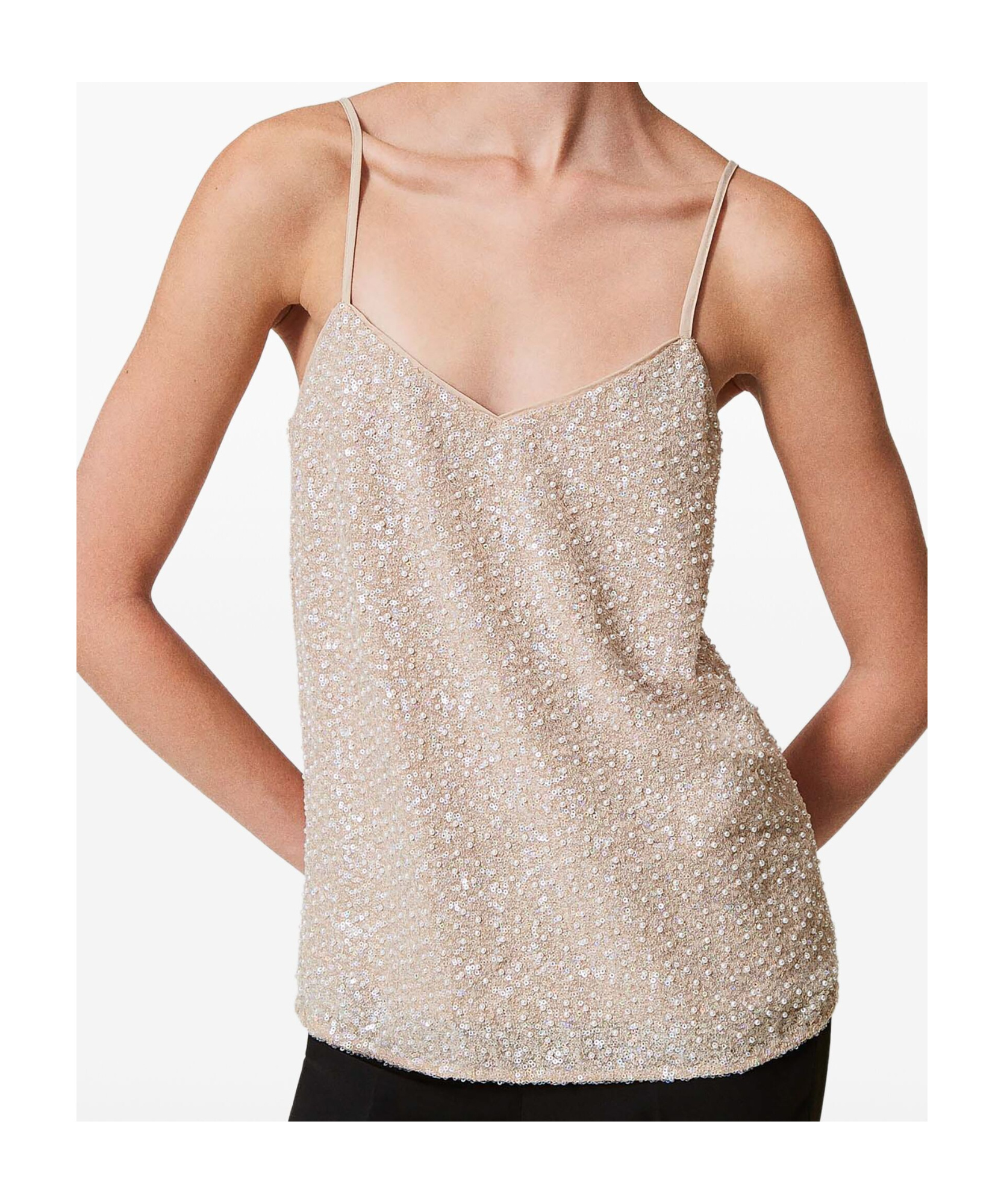 Shop Twinset Pearl-detail Sequined Top In Nude