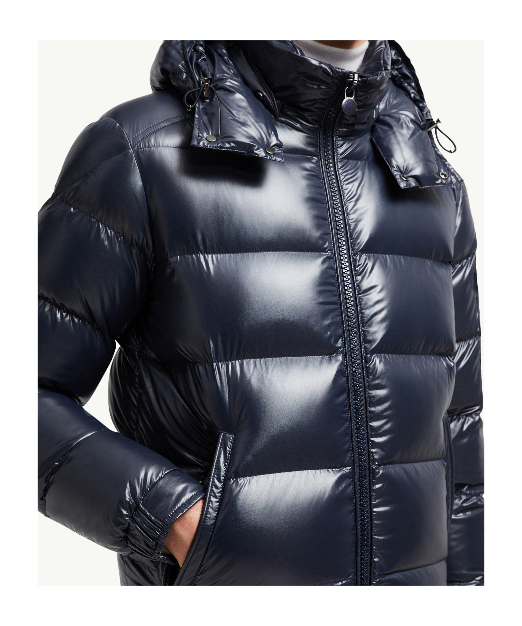 Moncler Mens Navy Maya Logo-patch Padded Shell-down Jacket In Black