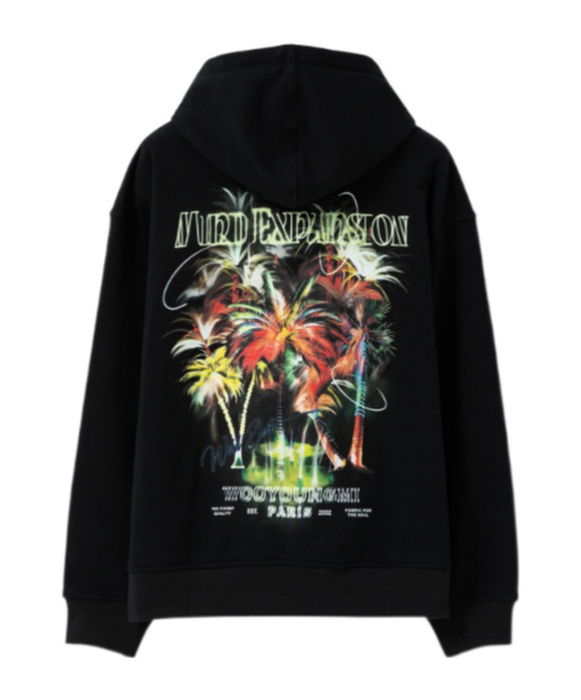 Wooyoungmi Graphic Print Hooded Sweatshirt With Pouch Pocket In Black