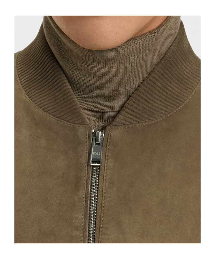Hugo Boss Suede Zip-front Bomber Jacket In Brown
