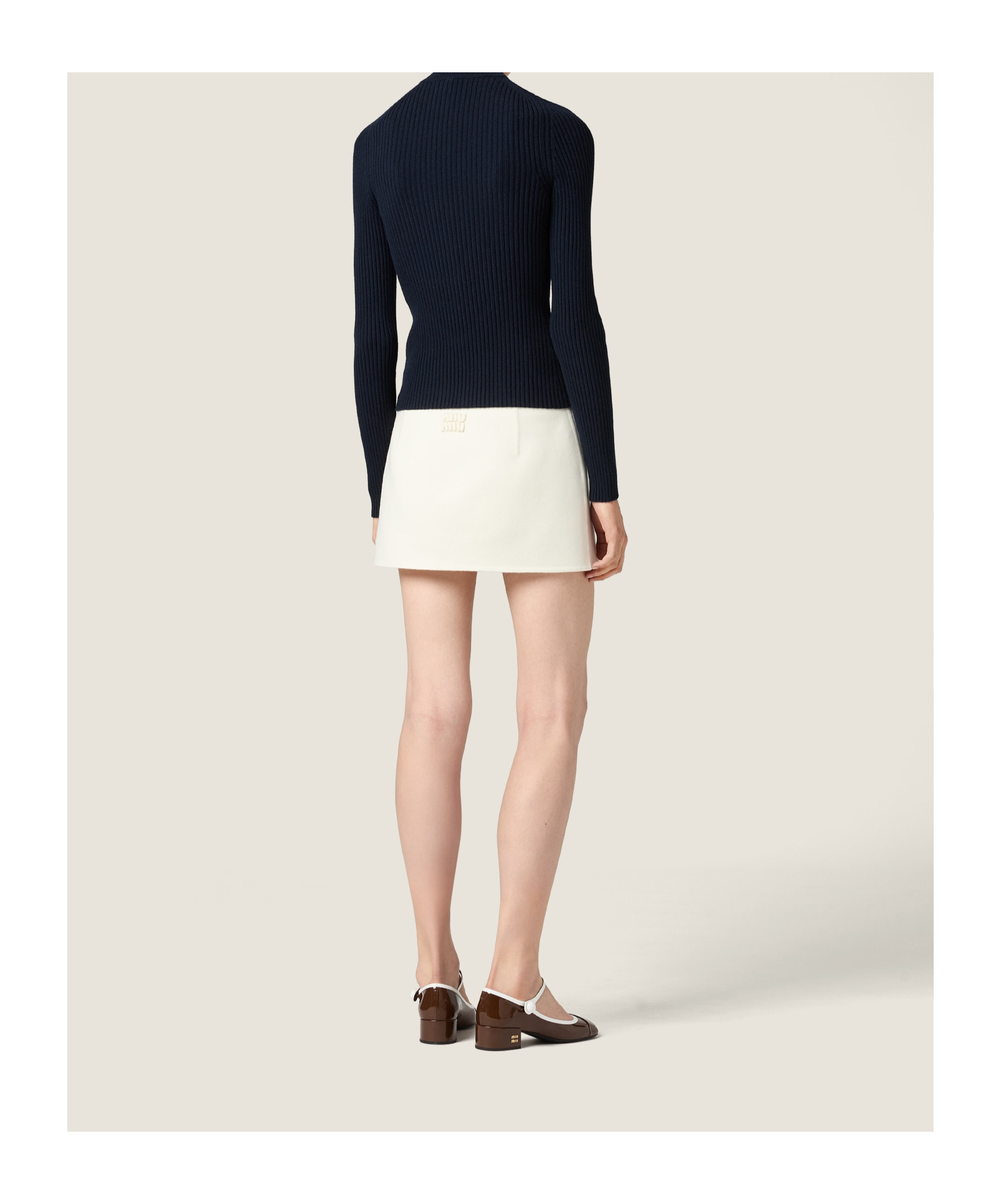 Miu Miu Cashmere And Leather Zipper Cardigan In Blue