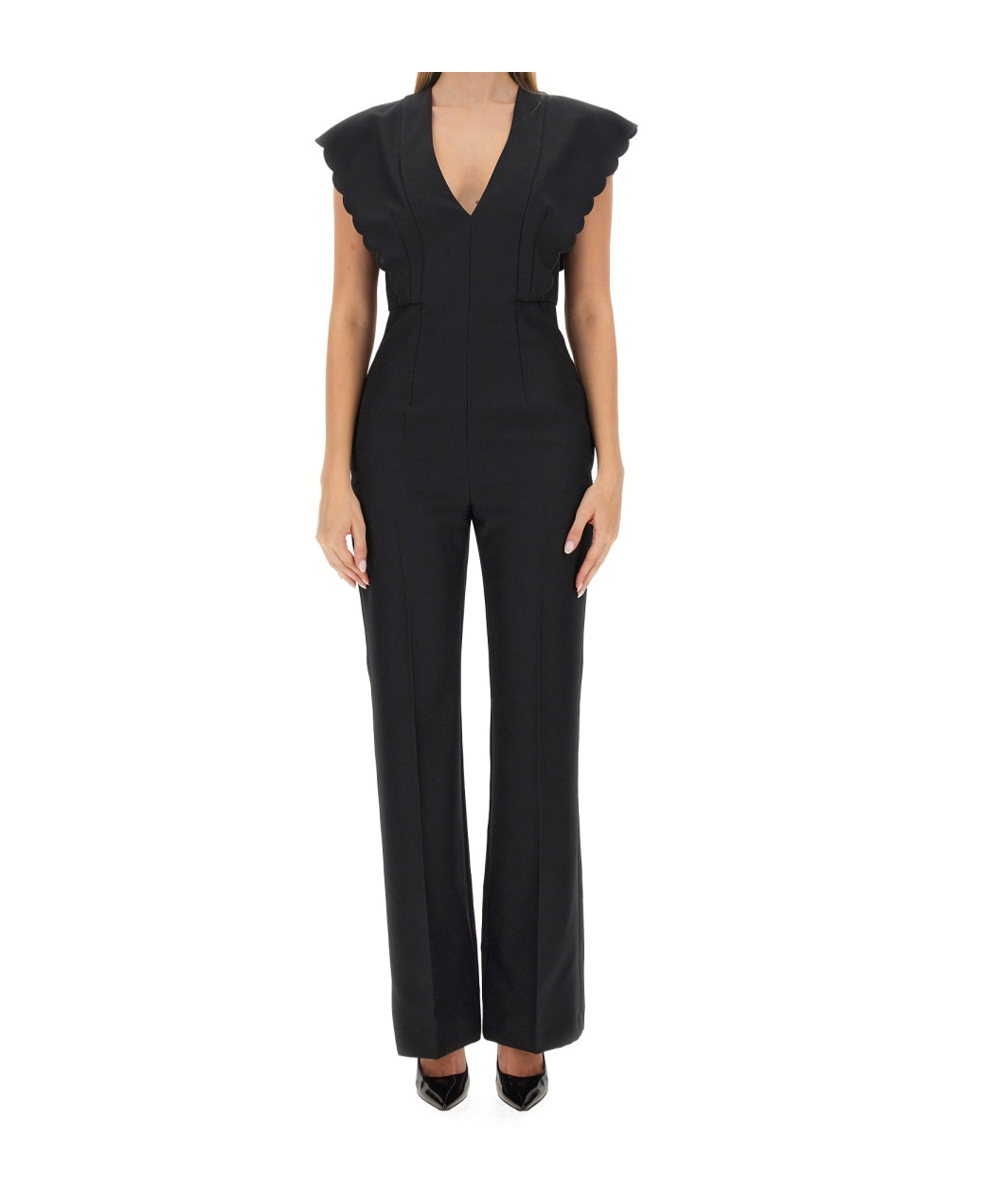 Philosophy Di Lorenzo Serafini Tailored Waist Flare Jumpsuit In Black