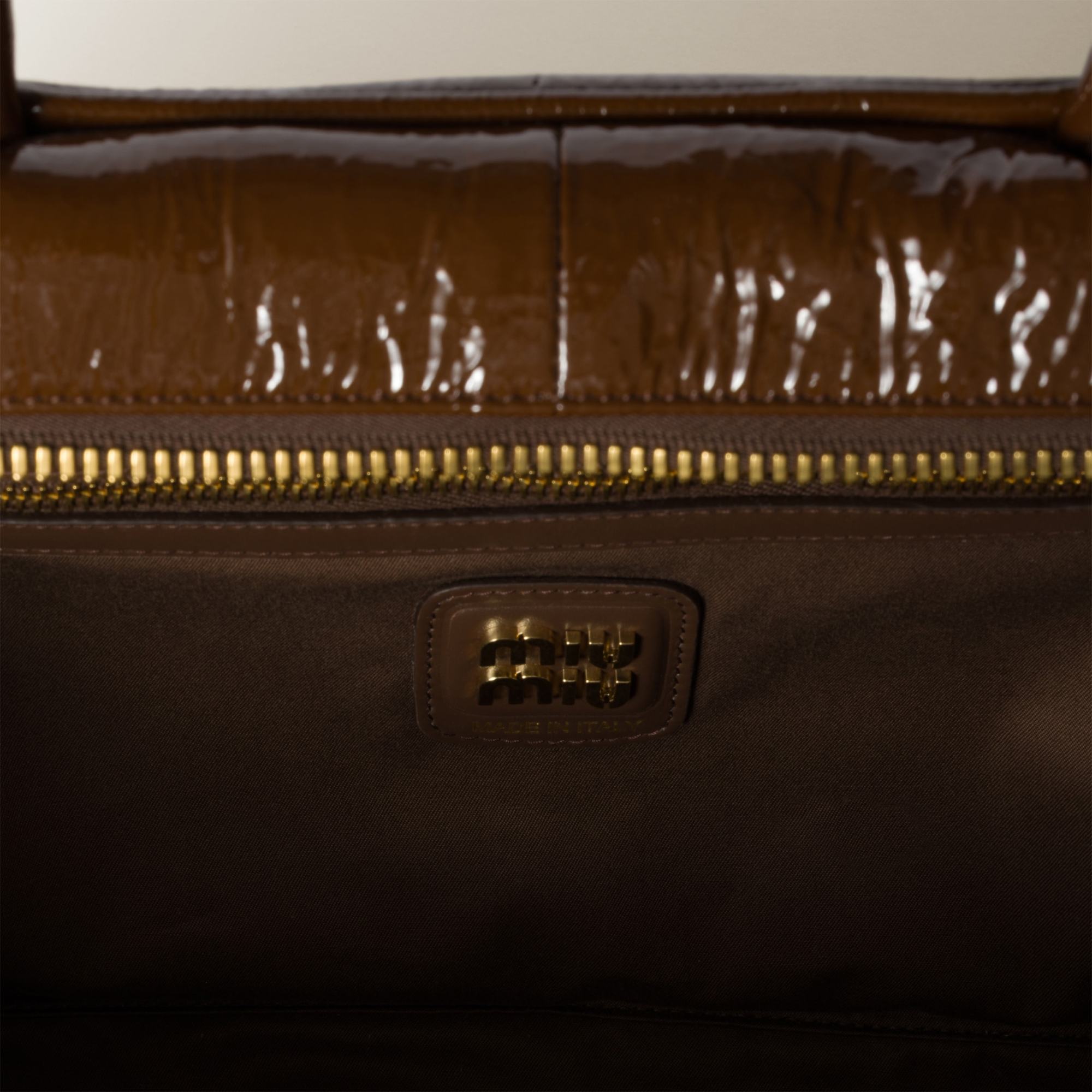 Miu Miu Beau Naplak Patent Leather Bag In Brown