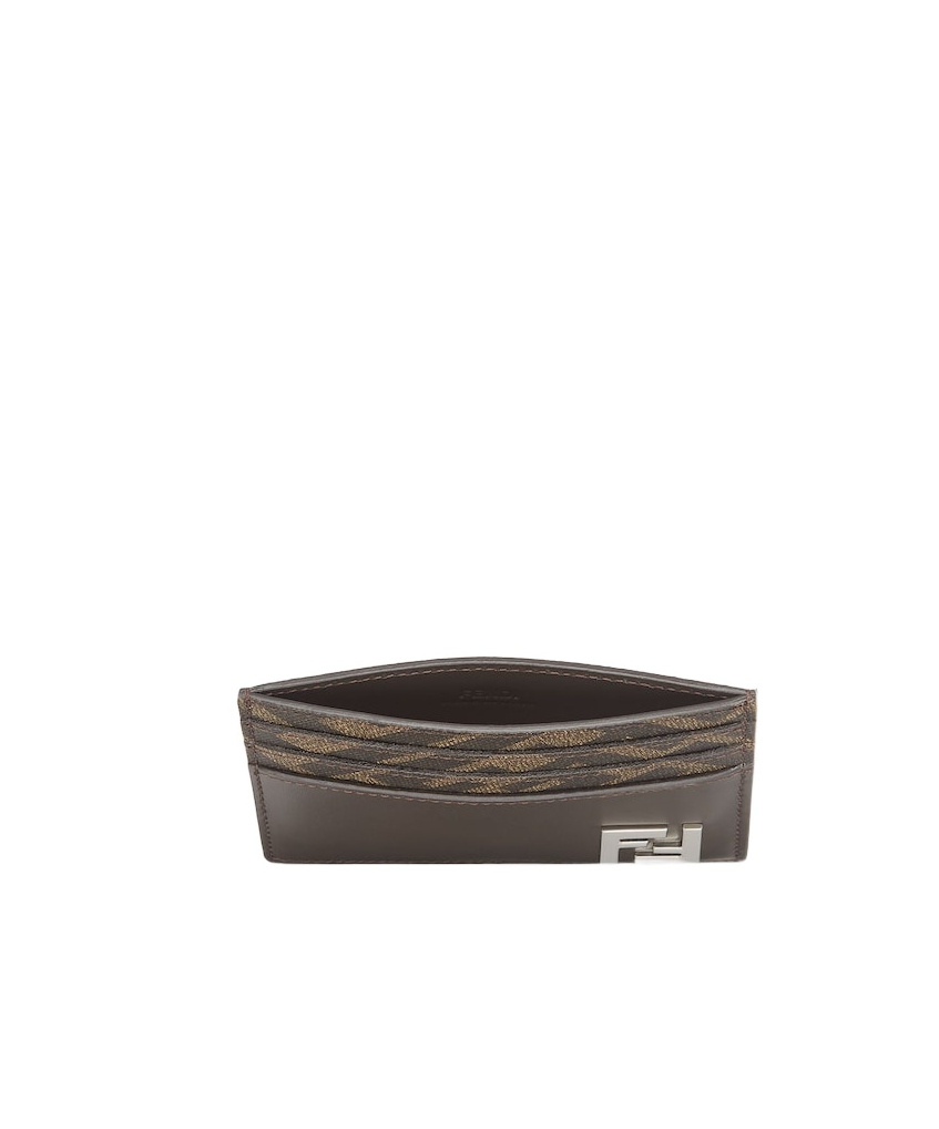 Fendi Brown Card-holder With Squared Ff Motif In Leather And Ff Canvas Man In Black