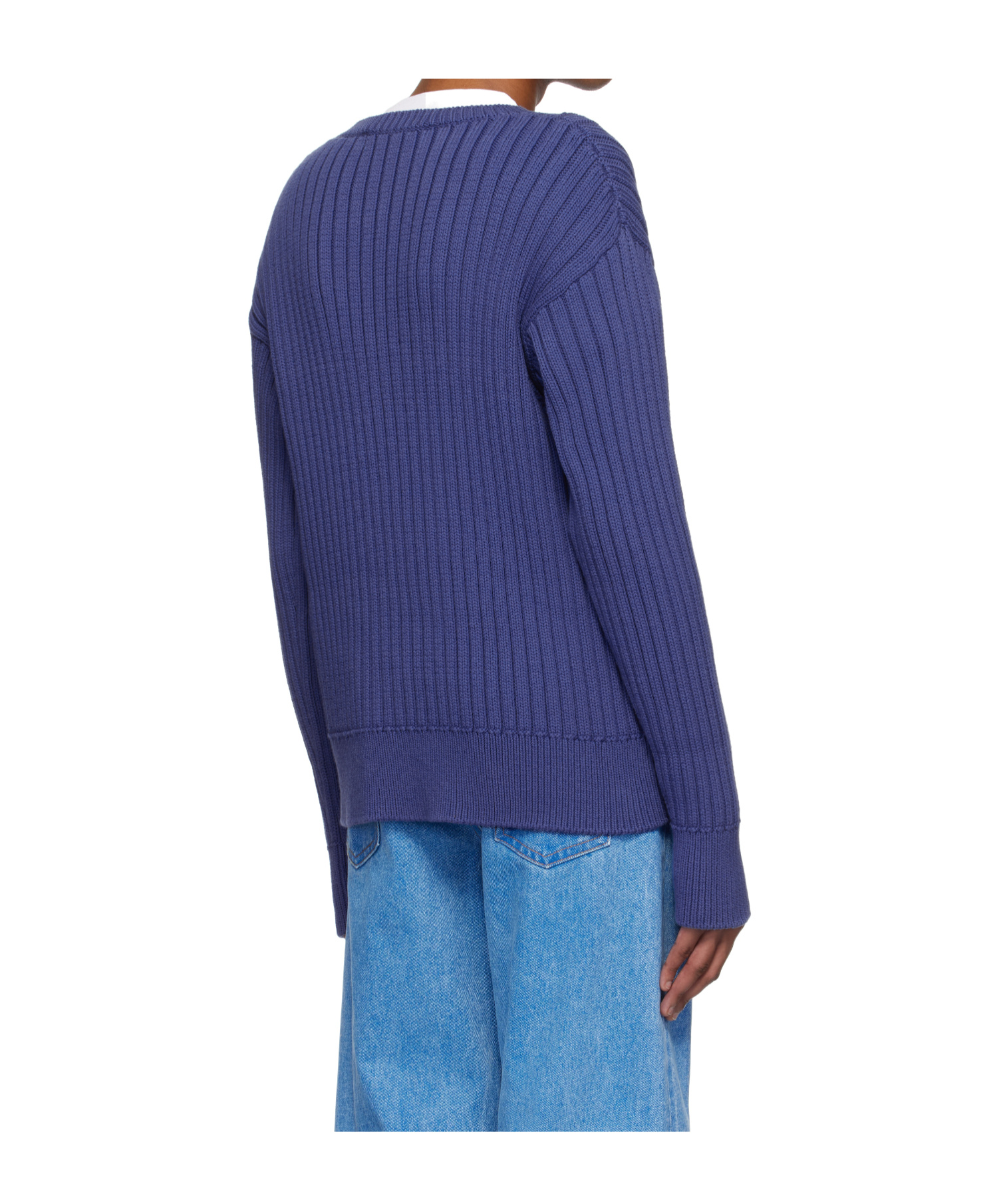 Shop Marni Logo Rib Crew Knit In Blue