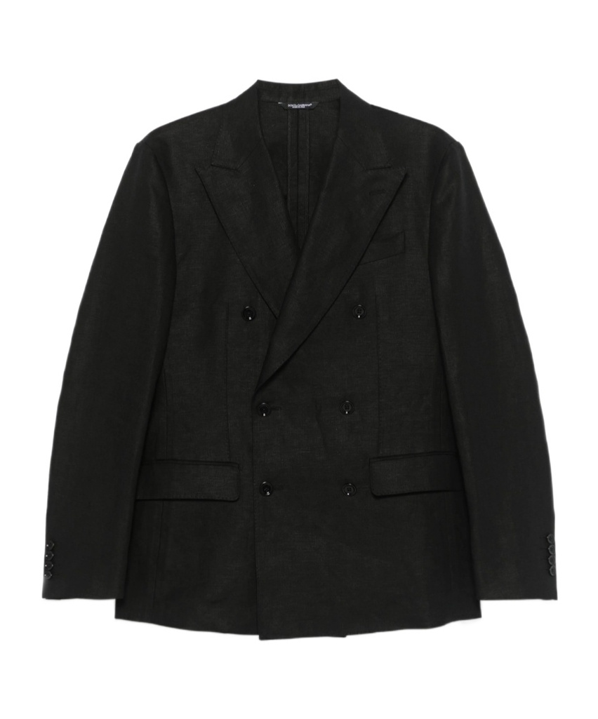 Dolce & Gabbana Double-breasted Linen Blazer In Black