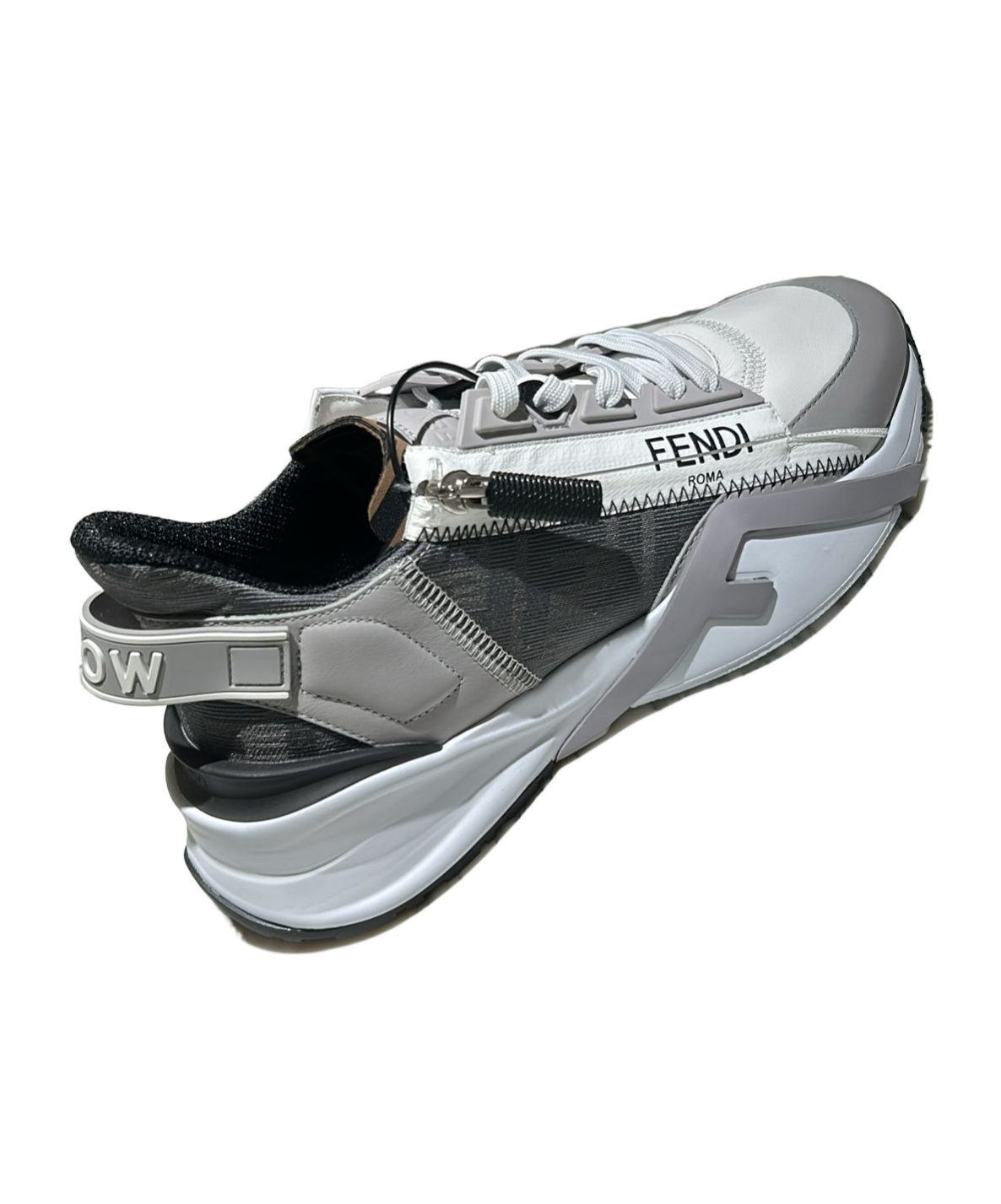 Fendi White Gray Monogram Flow Sneaker In Black
