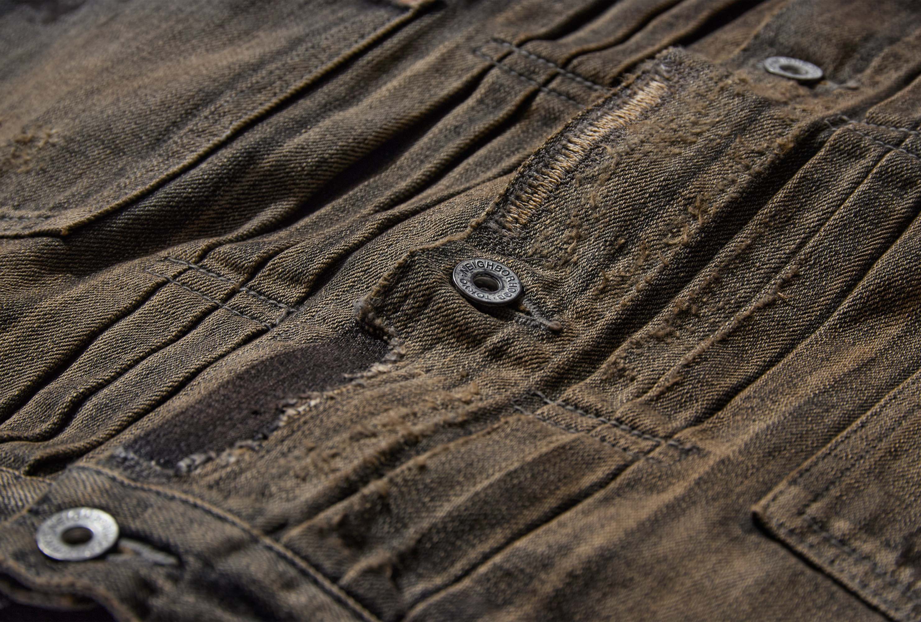 Neighborhood Distressed Denim Jacket In Green