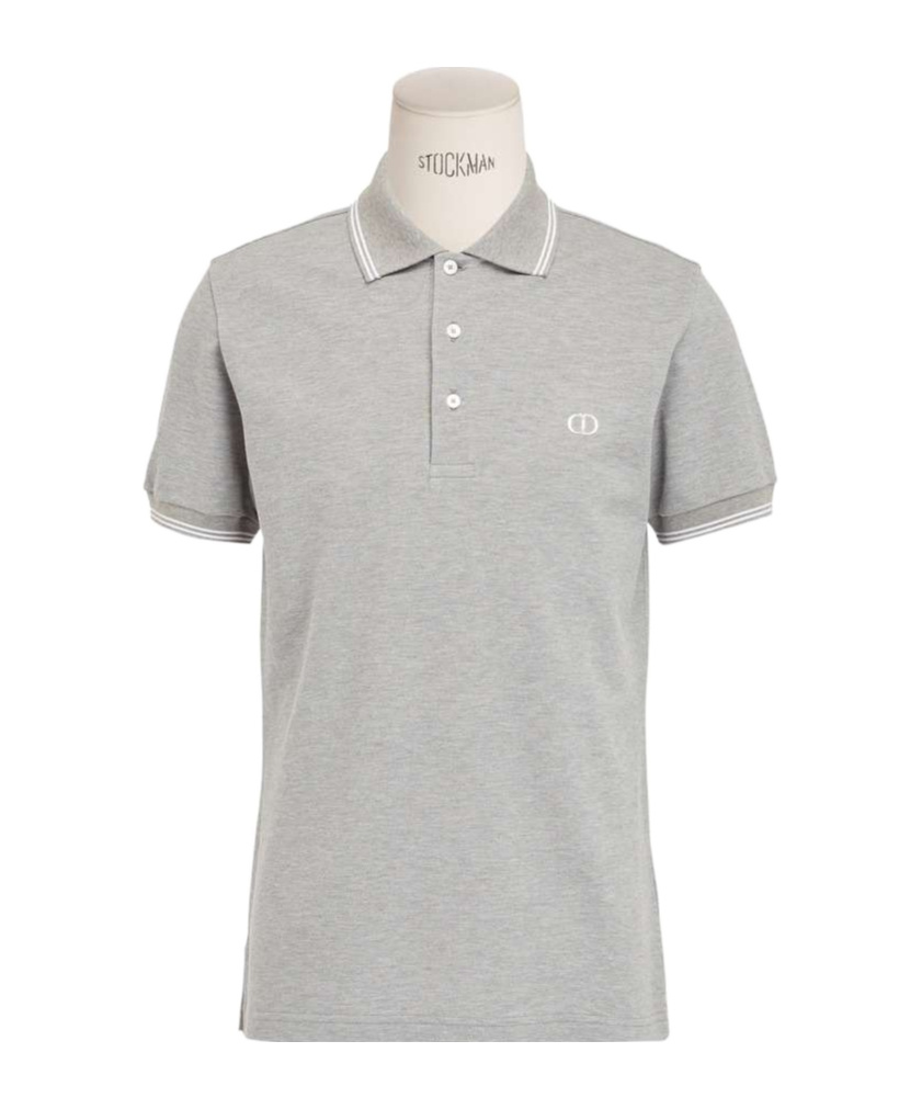 Dior Men Melange Cotton Polo Shirt In Gray