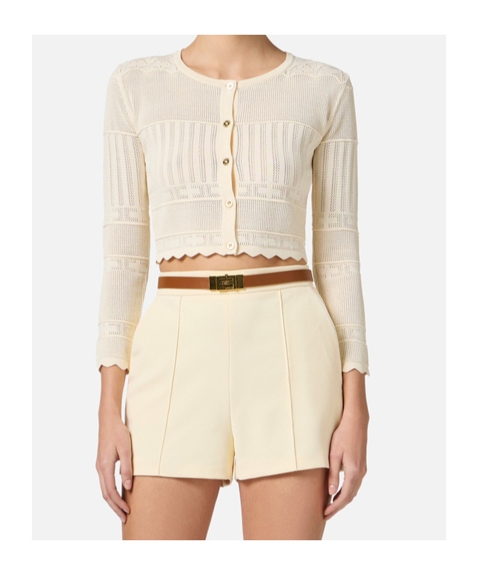 Shop Elisabetta Franchi Pointelle-knit Cardigan In White