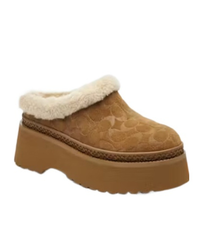 Coach Monogram Suede Mules In Brown