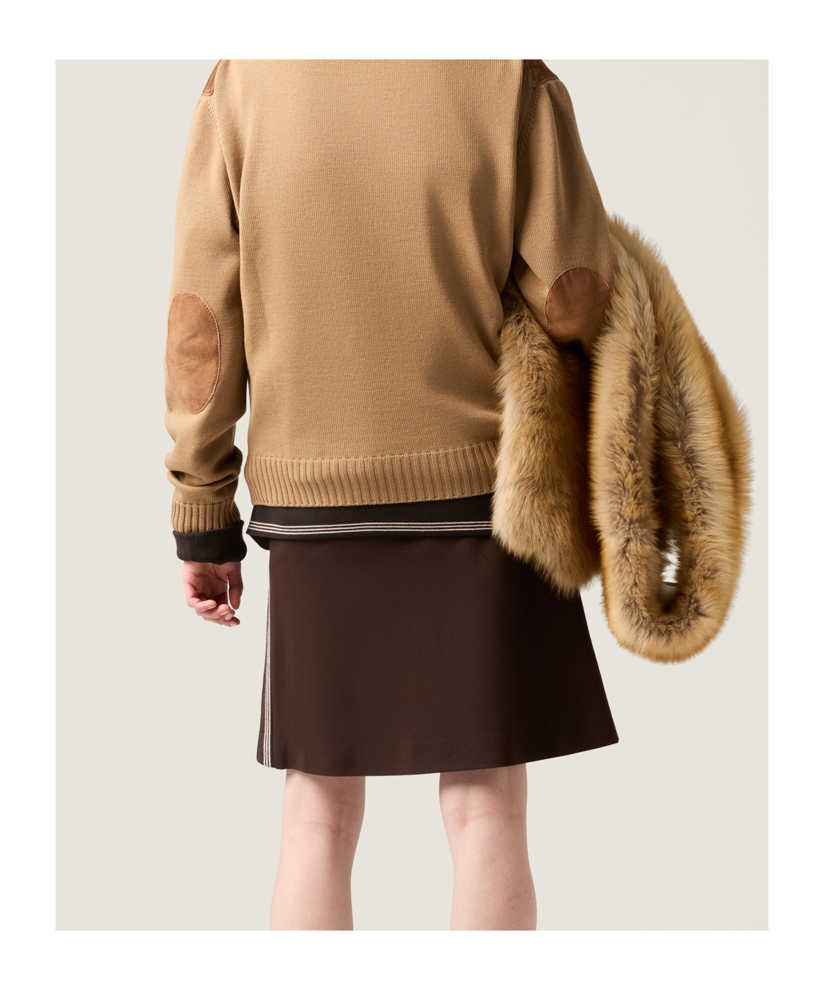 Miu Miu Logo-detail Ribbed Mini Skirt In Brown