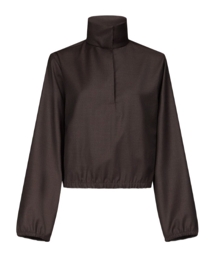 Loulou De Saison Zyla Stand Collar Blouse In Brown