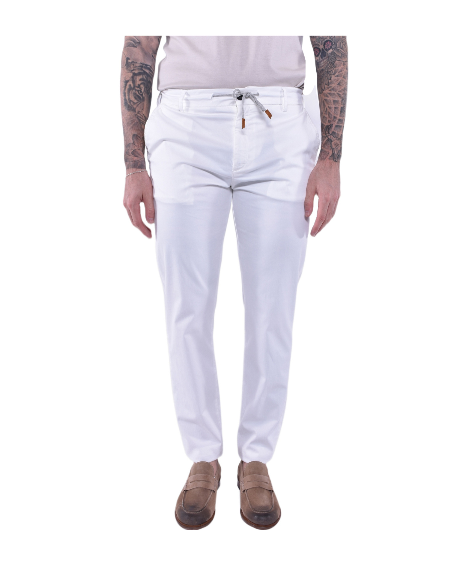 Eleventy Drawstring Casual Pants In White