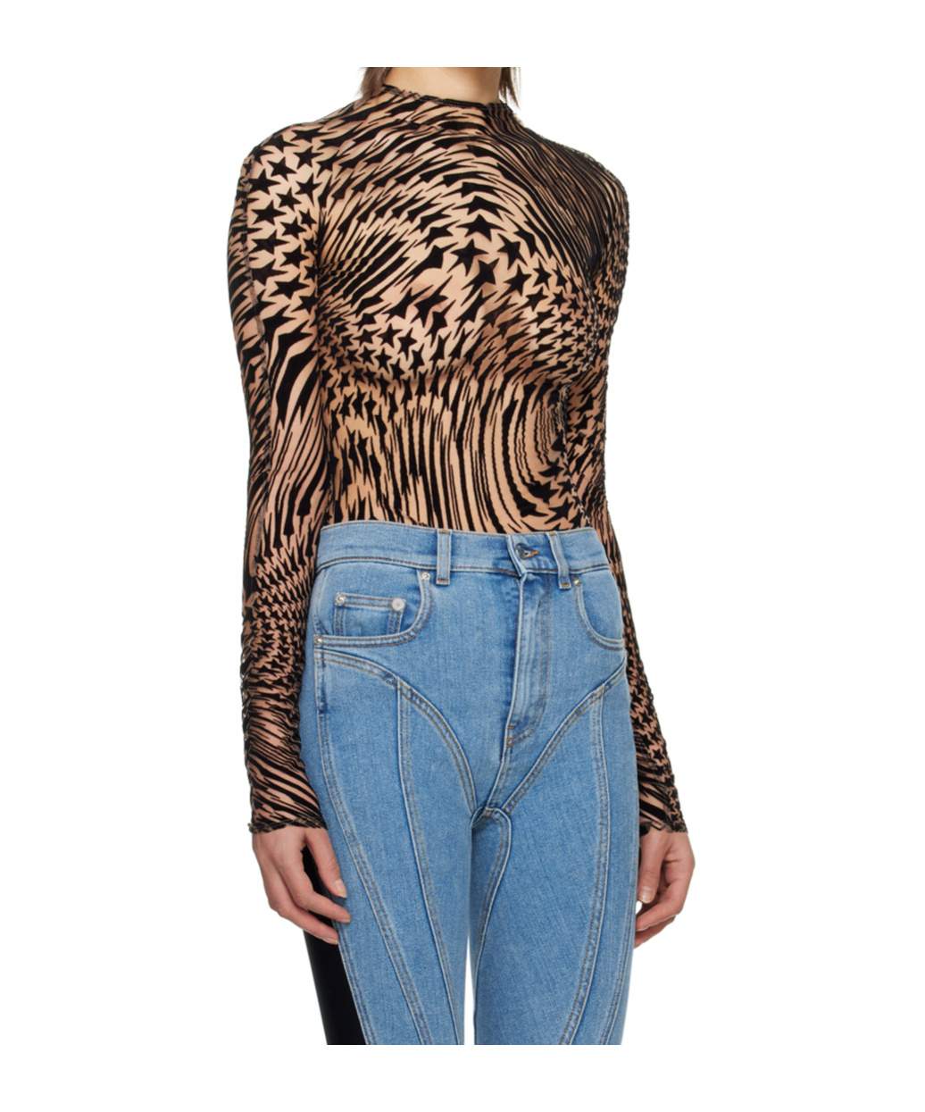 Mugler Star High-neck T-shirt In Animal Print
