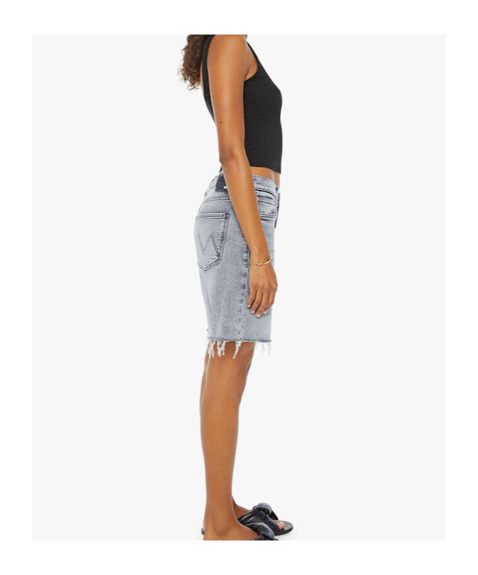 Shop Mother Belt-loop Denim Shorts In Gray