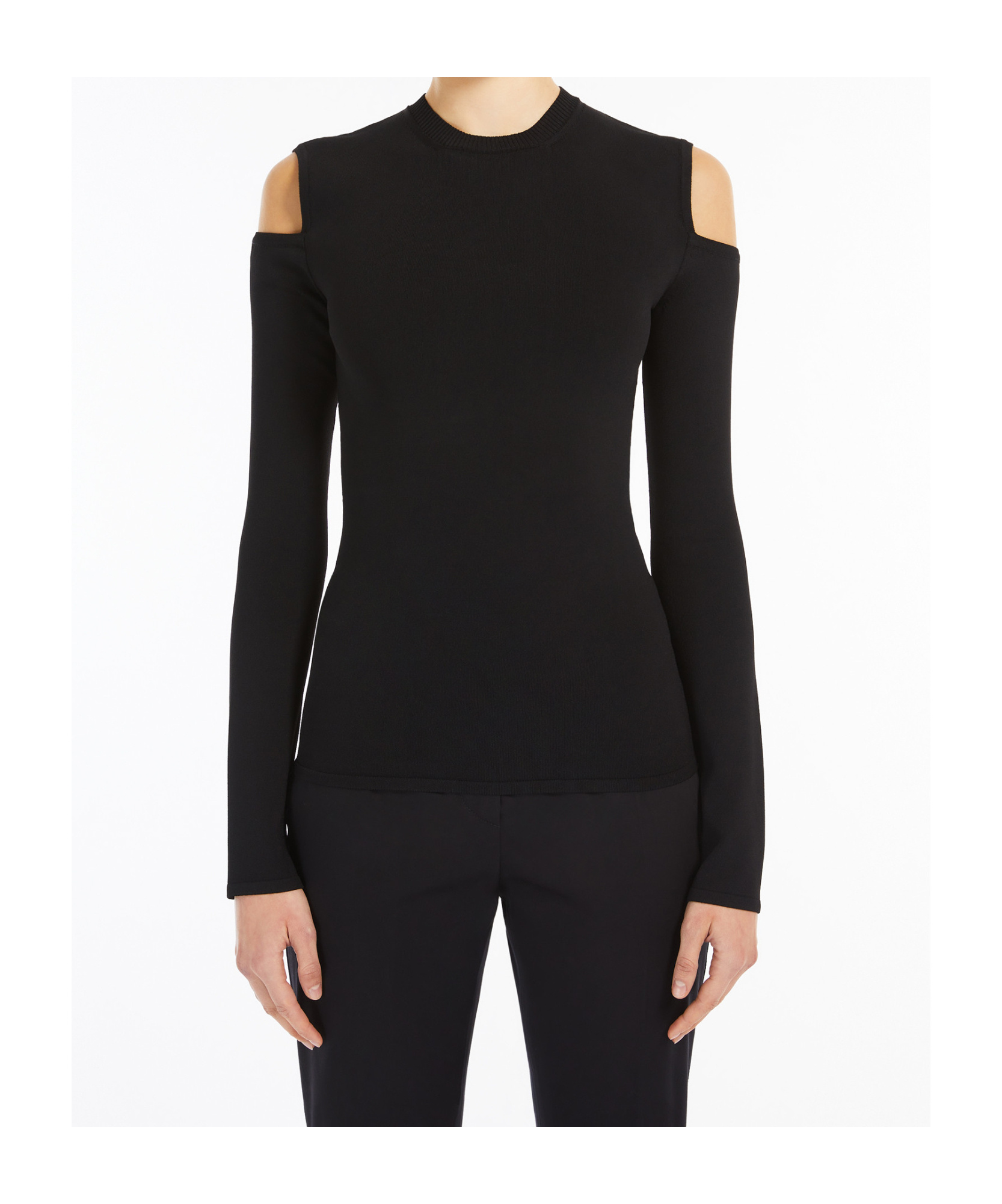 Max Mara Fitted Black Top With Shoulder Cut-outs In Black