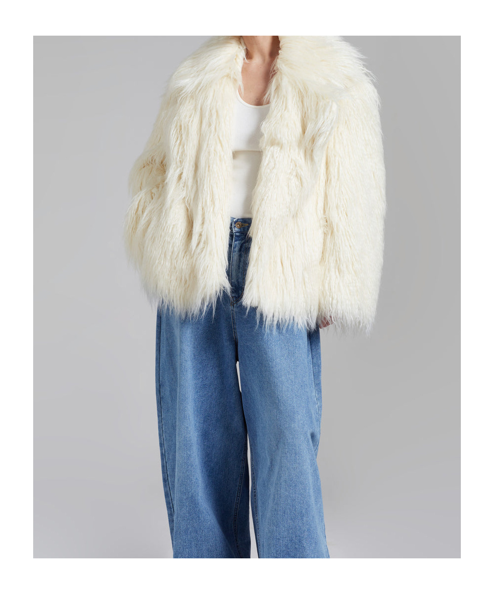 THE FRANKIE SHOP LIZA SHORT FAUX FUR COAT - OFF WHITE