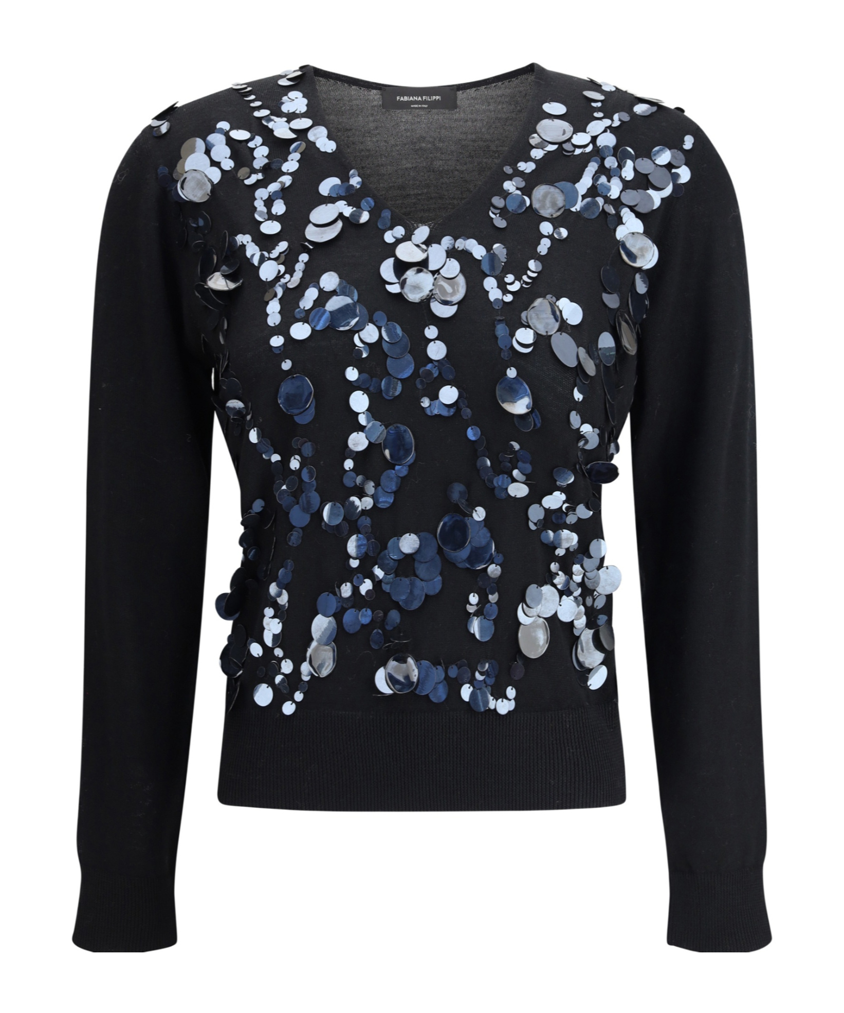 Fabiana Filippi Sequin-embellished V-neck Sweater In Black