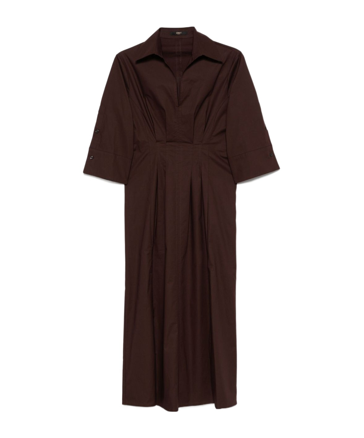Seventy Chocolate Brown Popelin Dress With Pleat Detailing And Side Slits In Black