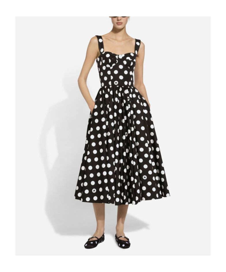 Shop Dolce & Gabbana Polka-dot Corset Midi Dress In Black