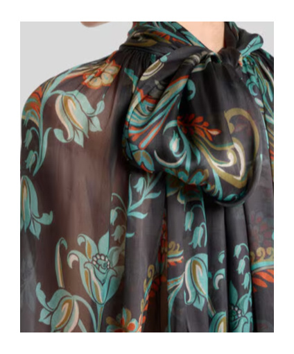 Etro Daffodil-motif High-neck Blouse In Green
