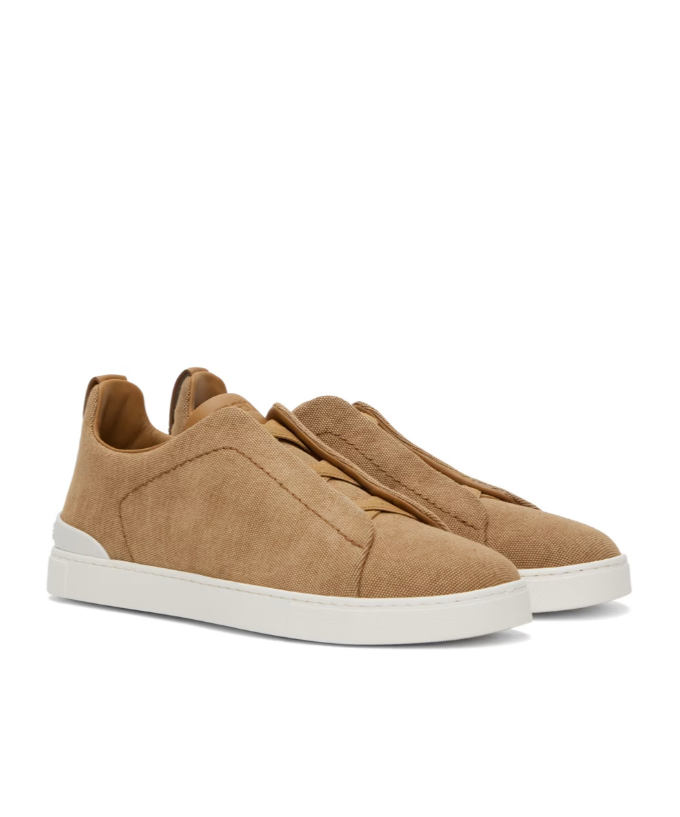 Zegna Triple Stitch Canvas Sneakers In Brown