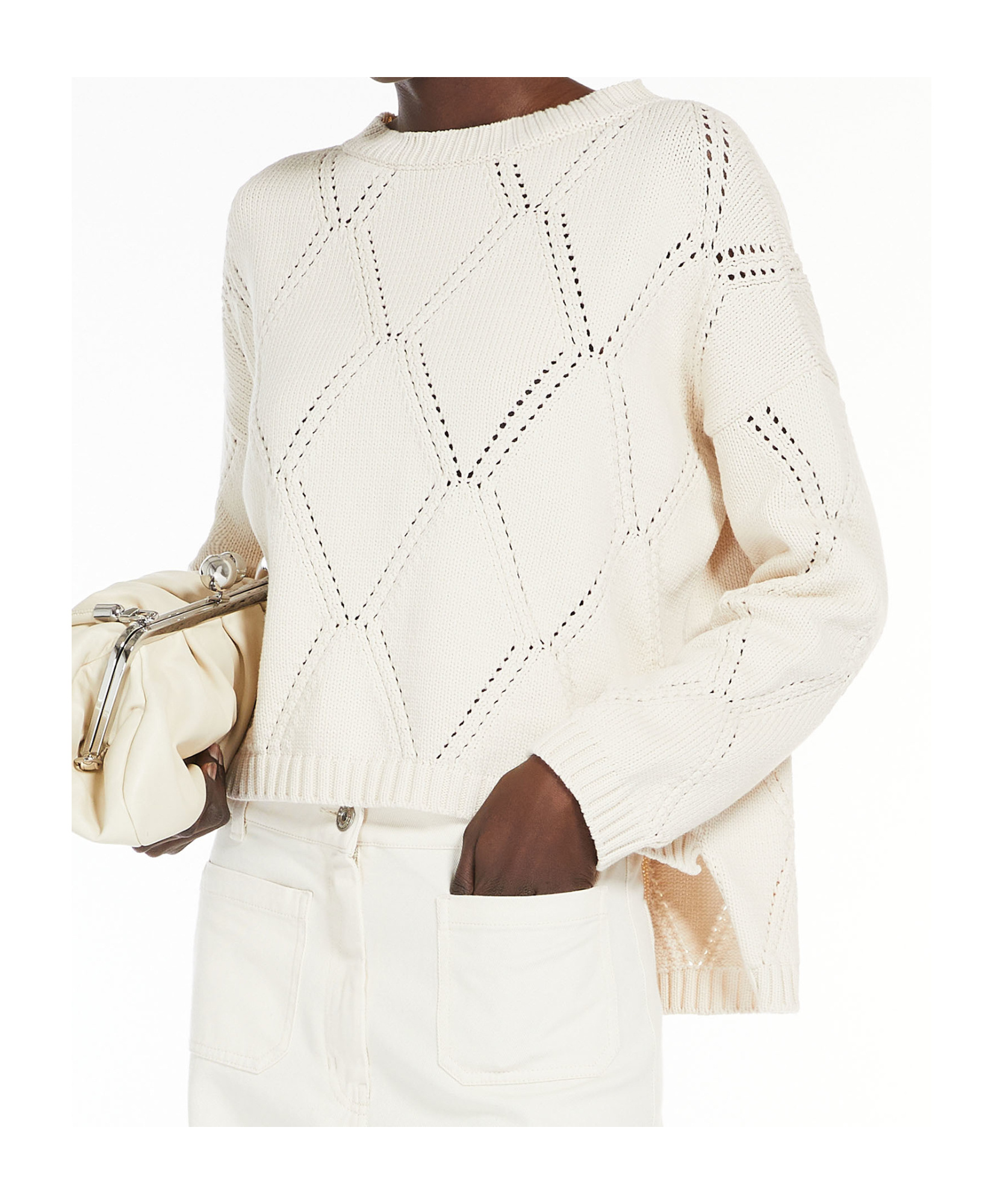 Weekend Max Mara Women's Abbozzi - Oversize Cotton Lozenge Sweater In White