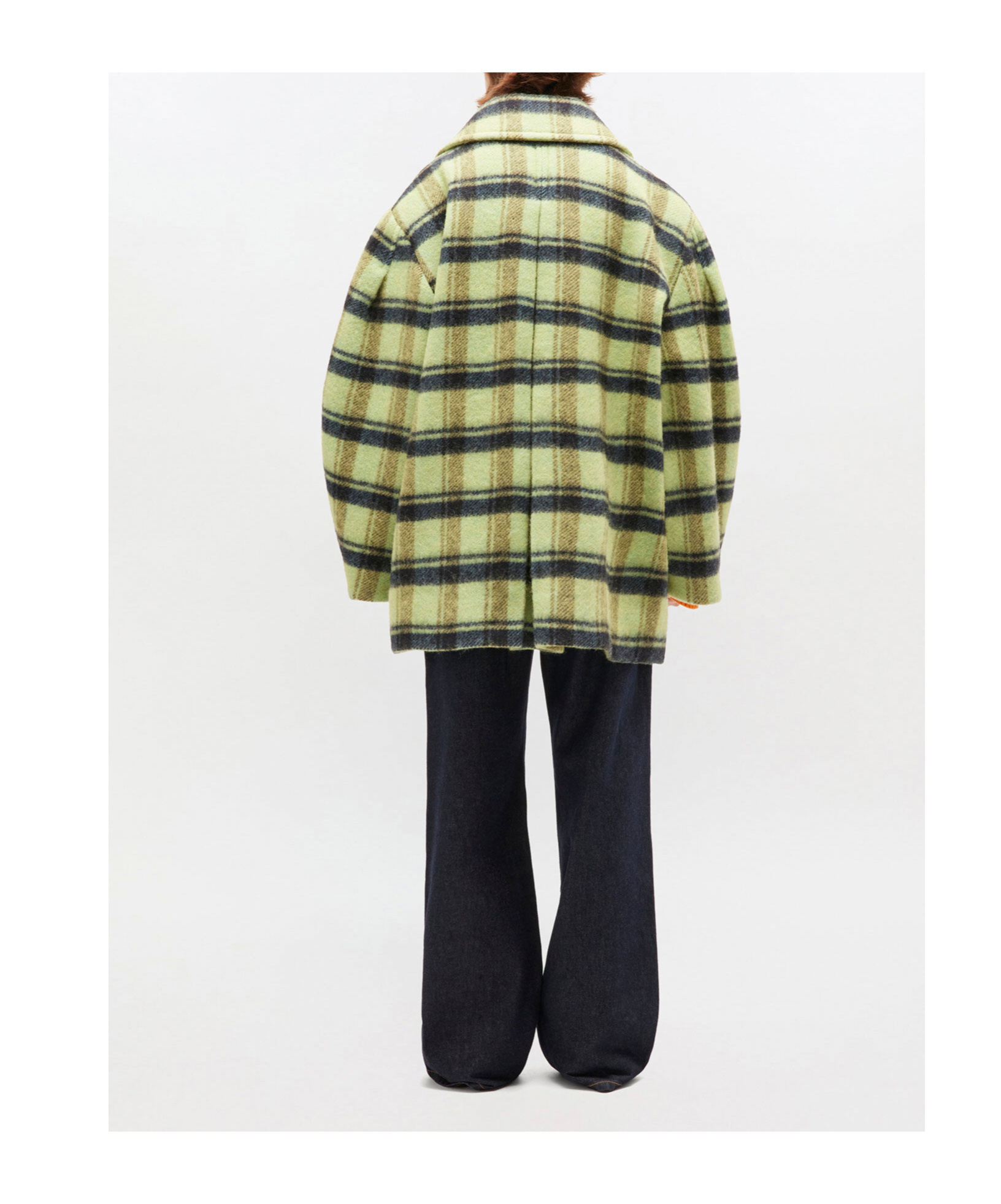 Ganni Brushed Wool Check Midi Coat In Multi