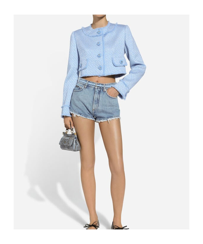 Shop Dolce & Gabbana Buttoned Cropped Jacket In Blue