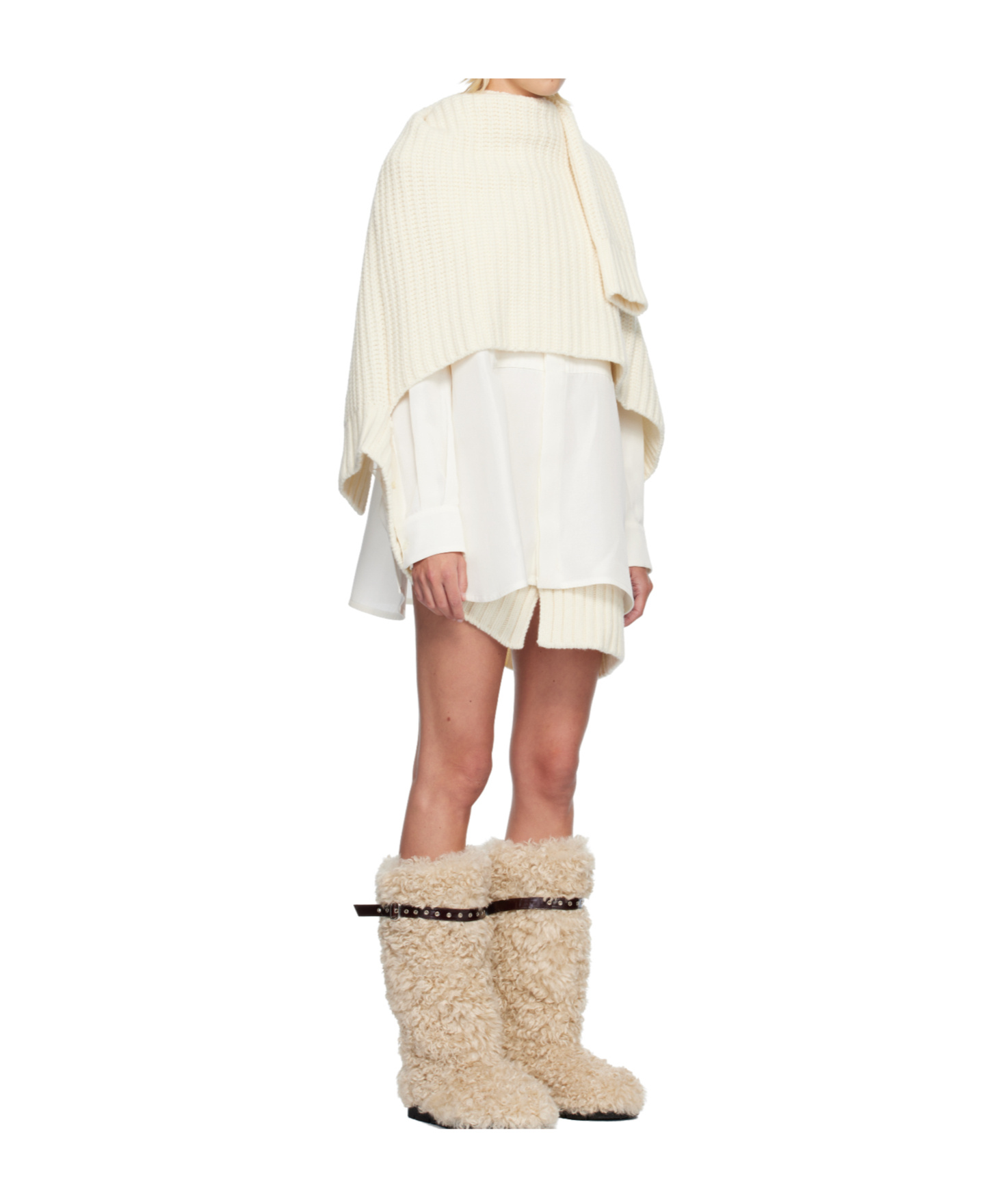 Sacai Ribbed-knit Silk And Cotton-blend Mini Dress In White
