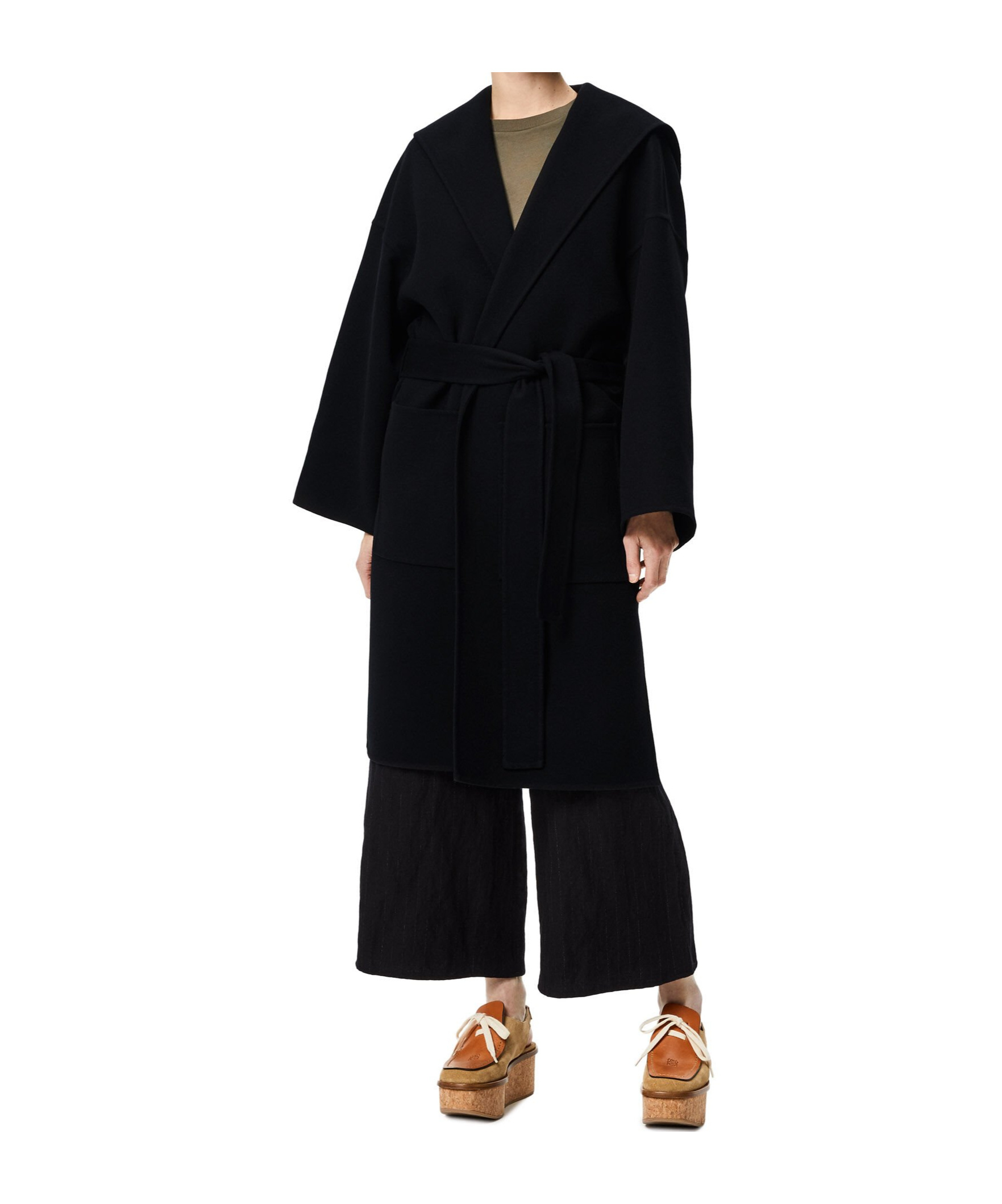 Loewe Micro-label Wool Coat In Black