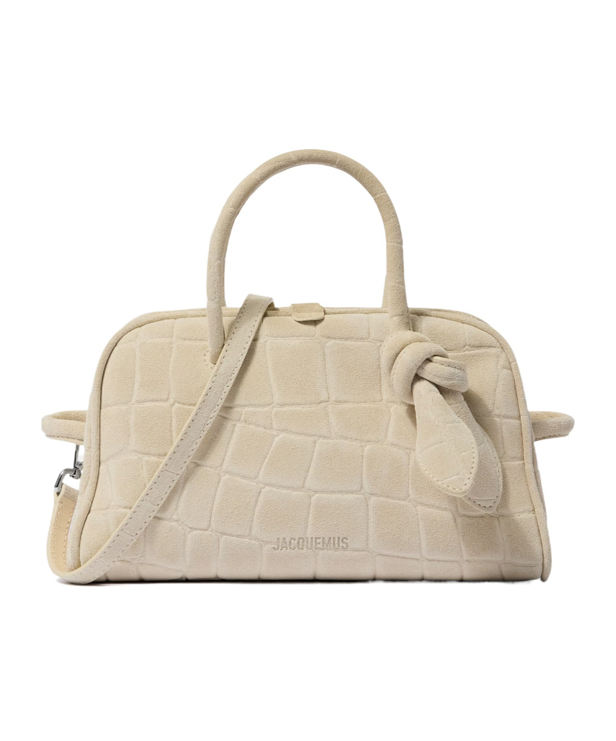 Jacquemus Croc-embossed Leather Shoulder Bag With Knotted Handle In Neutral