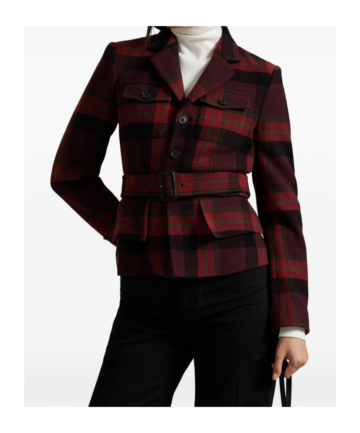 Ralph Lauren Belted Plaid Jacket In Red