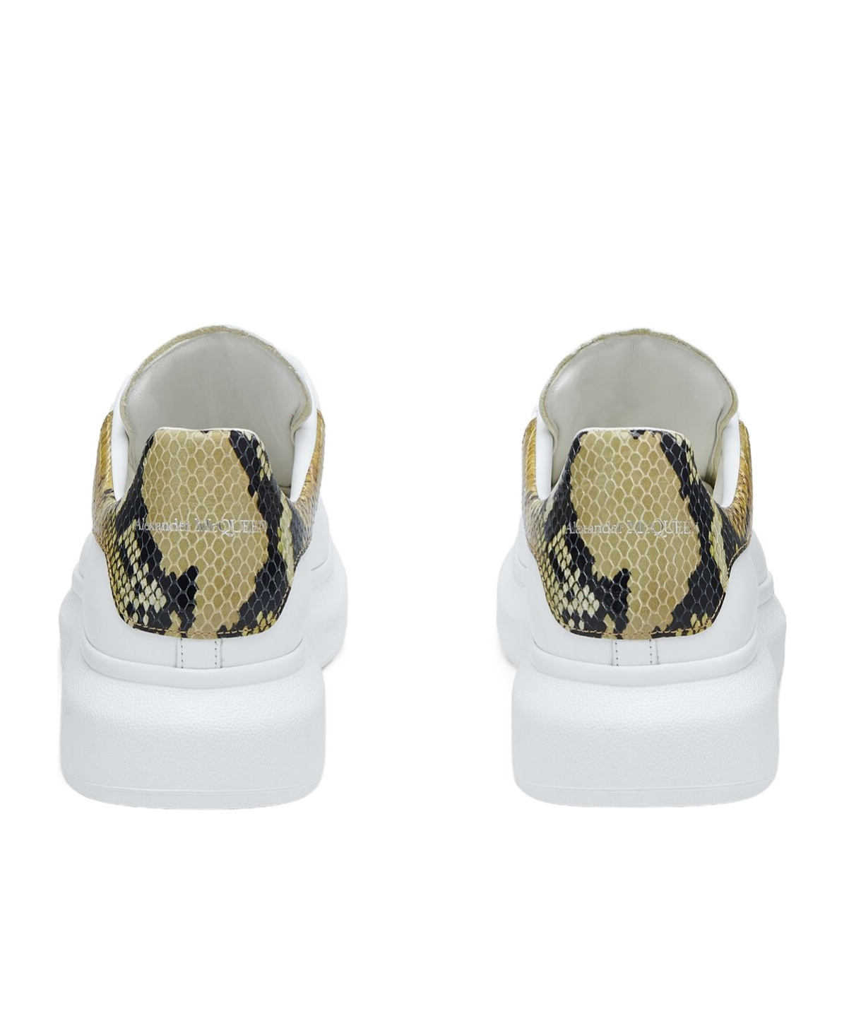 Alexander Mcqueen White Oversize Sneakers With Snake Print On The Heel In Leather Man