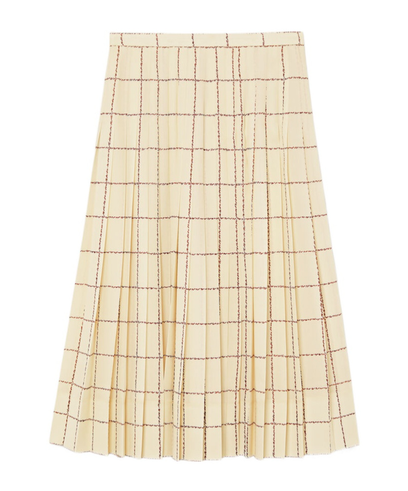 Loro Piana Clea Piot Check Silk Skirt In Chalk/pecan Syrup Color