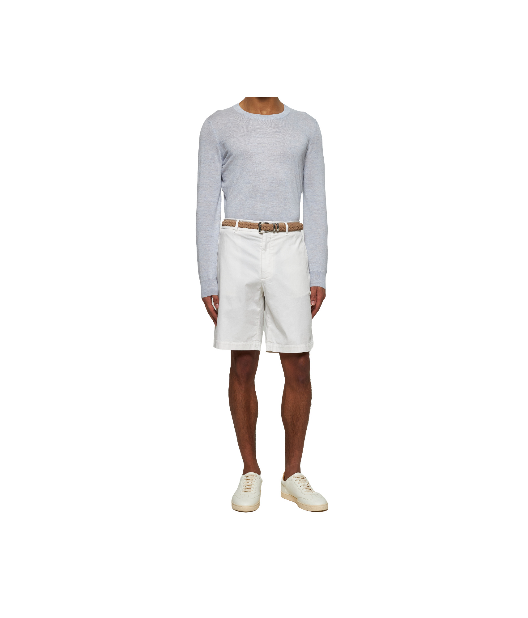Brunello Cucinelli Men Garment-dyed Bermuda Shorts In Twisted Cotton Gabardine In White