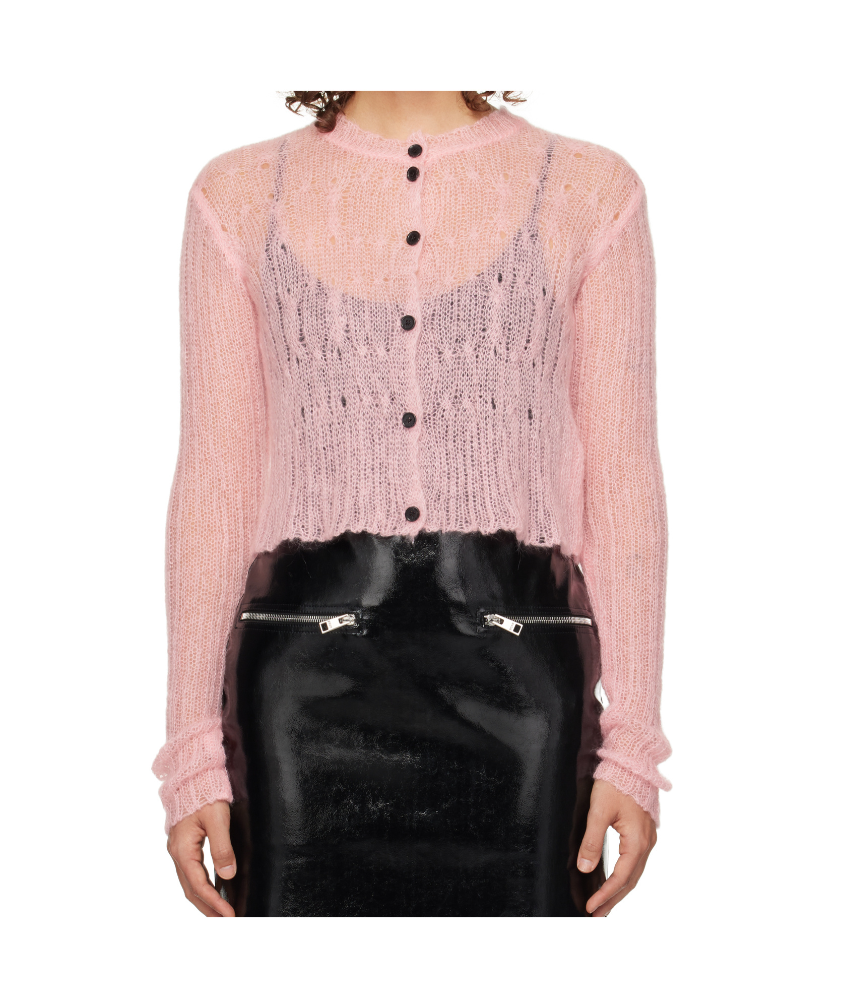 Msgm Long Sleeve Knitted Cardigan In Pink