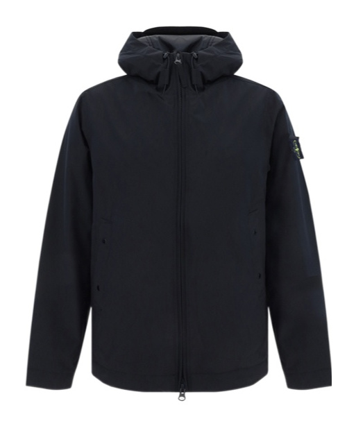 Stone Island Zip-up Hooded Jacket In Black