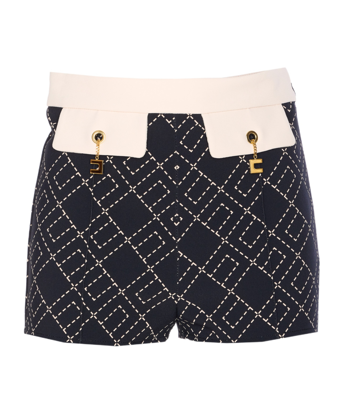 Elisabetta Franchi High Waist Geometric Pattern Shorts In Black