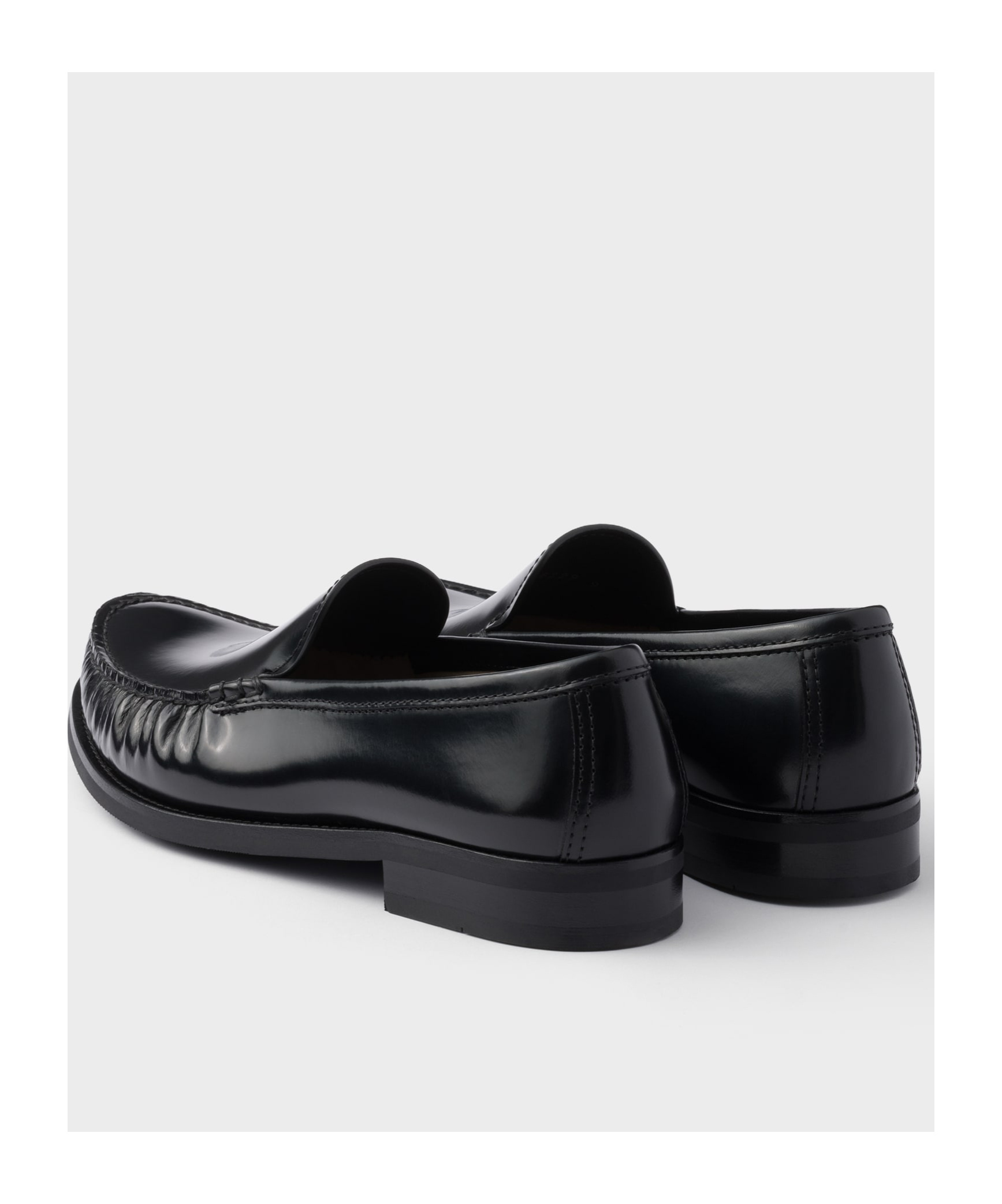 Prada Polished Leather Flat Shoes In Black