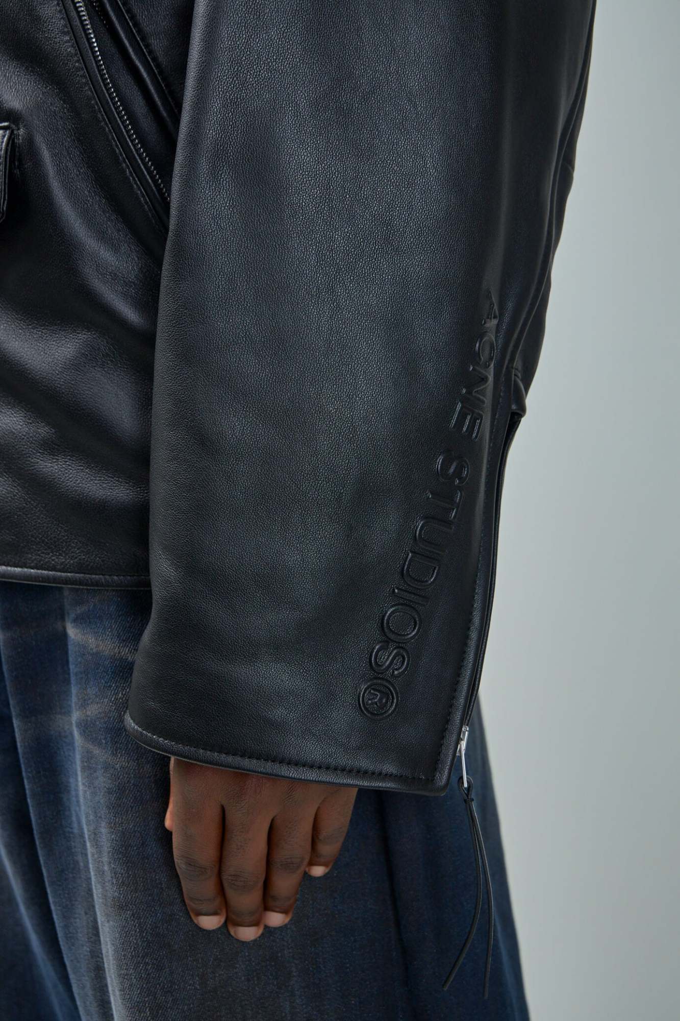 Acne Studios Long-sleeved Leather Jacket In Black