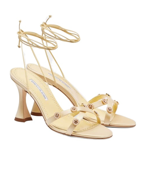 Manolo Blahnik Embellished Satin Sandals In Multi