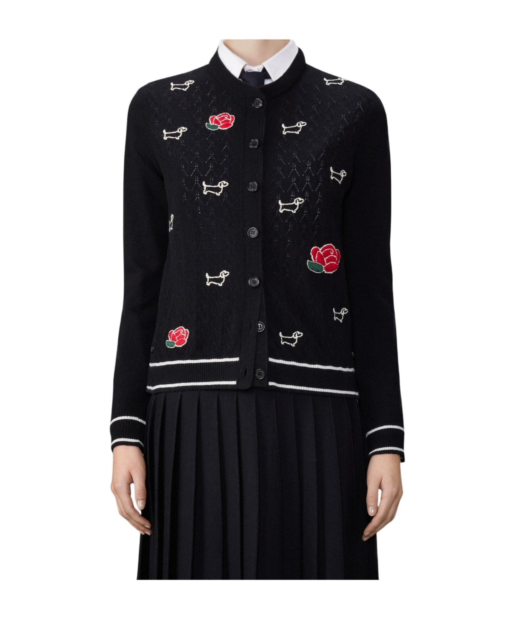 Thom Browne Black Pointelle Jersey Hector & Rose Cardigan In Black